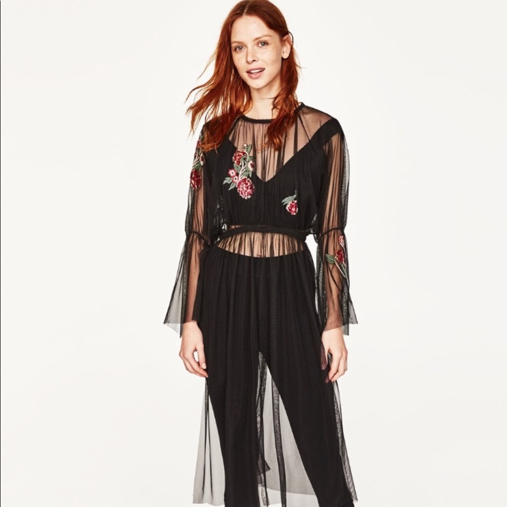 Zara floral mesh tunic